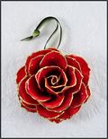 Rose Blossom Ornament Gold Trimmed in Red