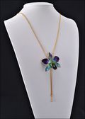 Gold Trimmed Orchid Pendant in Purple/Blue with Adjustable Gold Chain