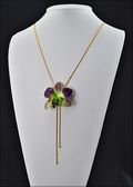 Gold Trimmed Orchid Pendant in Purple/Green with Adjustable Gold Chain